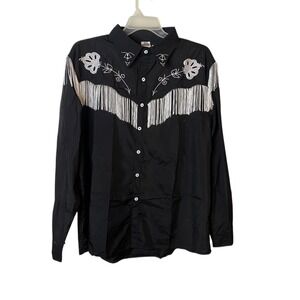 Maxim Mens Western Costume Shirt Black Fringe Embroidery XL